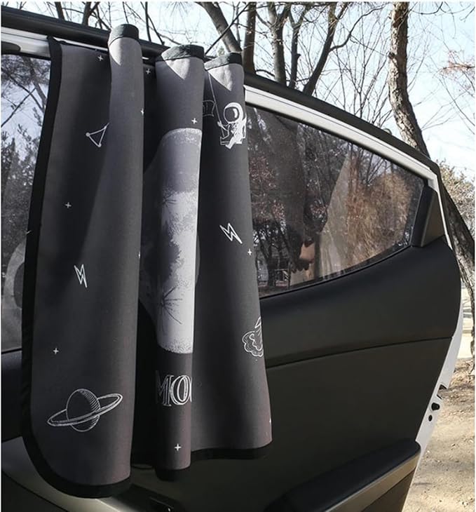 Magnetic Car Sun Shade Curtain for Side Window – Sun Blocker and UV Protector for Baby, Kids, and Pets – Universal Fit with Built-in Magnets for Steel-Framed Door (Moon) - Image 3