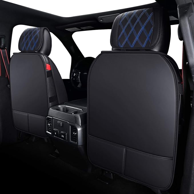 Front Car Seat Covers for Ford F150 F250 F350 F450 (Black-Blue) | Custom Fit 2009-2026 F150 XLT STX XL, 2017-2026 F250 F350 F450 Super Duty Truck Crew/Regular/Extended Cab, Waterproof Leather - Image 3