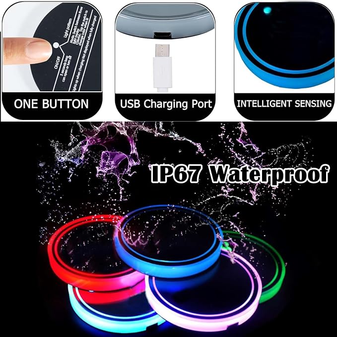 2PCS LED Car Cup Holder Lights, Light up Car Coasters for Cup Holders | 7 Color-Changing Light Up Cup Holder Insert Coasters, Waterproof Car Accessories for Teens, Car Gifts for Men & Women - Image 3