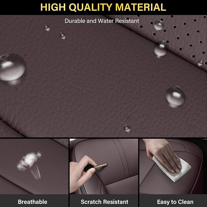 Coverado Chevy Silverado Seat Covers, Leather Car Seat Covers Custom Fit for Chevy Silverado GMC Sierra 2014-2018 1500, 2015-2019 2500HD 3500HD (Full Set, Brown) - Image 5