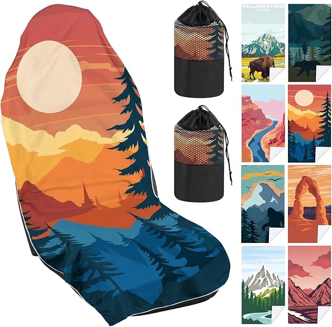 Hahafelt 1 Pack Car Seat Towel Cover with Storage Bag, Sunset Style | 63 x 32 in Car Towel Seat Cover Non Slip Waterproof, Gym Workout Swimming Running, Machine Washable Sweat Absorbent Protector by Hahafelt