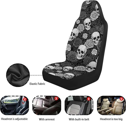 Black White Skull Rose Car Seat Covers Front Seats Bucket Covers | Gothic Halloween Spider Web Automotive Interior Decor Accessories Universal for SUV, Sedan, Van, Truck - Image 7
