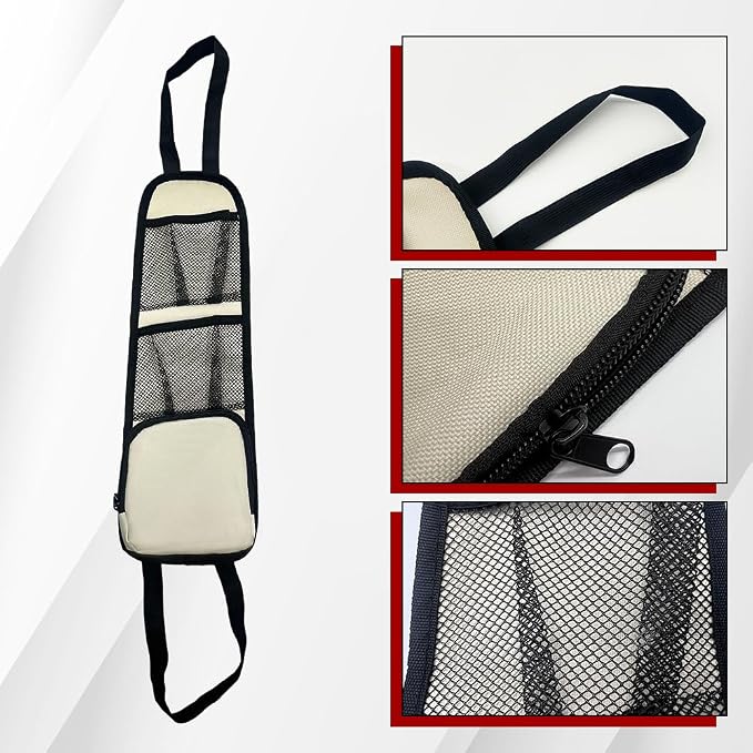 2PCS Car Seat Side Organizer, Seat Side Storage Pocket, Multifunctional Mesh Net Pocket, Car Multi-Pockets Backseat Organizer Side Hanging Bag for Storage Coins, Cell Phones (Beige, 2PCS) - Image 5