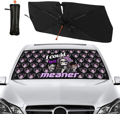 Socira I Could Be Meaner Funny Skull Car Windshield Sunshade Umbrella | Foldable Umbrella Sun Shade Windshield Cover Sunshade Car Accessories Blocks Uv Rays Keeps Cool (57" X 30") - Image 7