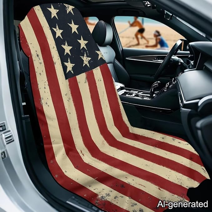 Horeset American Flag Multi-Function Car Seat Towel Cover – Beach Towel & Gym Towel for Car Seat, Absorbent Sand Proof Sweat Protector for SUV Sedan Truck, Patriotic Design,1pcs - Image 2