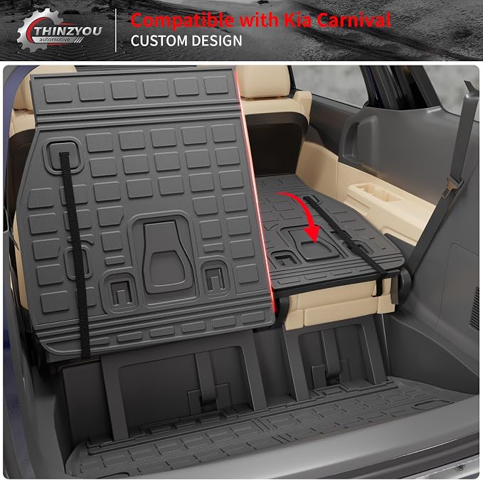 Cargo Mat for 2022-2026 Kia Carnival Gas/2025 2026 Carnival Hybrid | Trunk Mat & Backrest Mats, TPE All Weather Cargo Liner Back Seat Cover Protector 2024 Carnival Accessories - Image 6