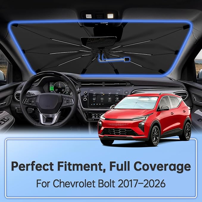 Windshield Sun Shade Umbrella for Chevrolet Bolt 2017–2026 Front Window | Double Layer Foldable Car Sunshadefor Bolt,UV Protection Sun Blocker & Heat Shield - Image 2