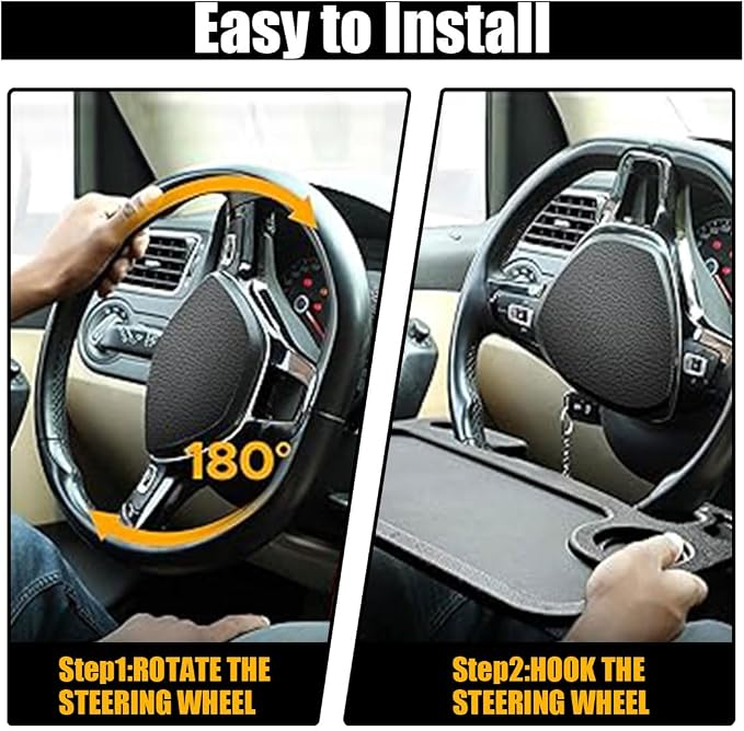GLSOWEE Car Steering Wheel Tray, Computer Office Car Table Tray, Black | Auto Steering Wheel Desk for Eating Working, Multipurpose Car Desk Travel Accessories for Most Vehicles Steering Wheel - Image 6