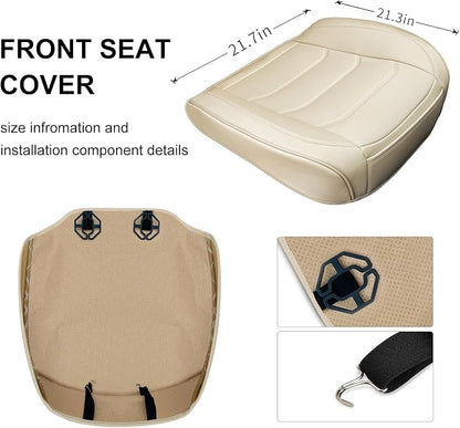 BOPUOVRE Car Seat Cover for Luxury & Comfort PU Leather | Anti Slip Full Wrap Protection Storage Pocket Cushion Universal Fit 95% Vehicles Yellowish White 2 Piece - Image 4
