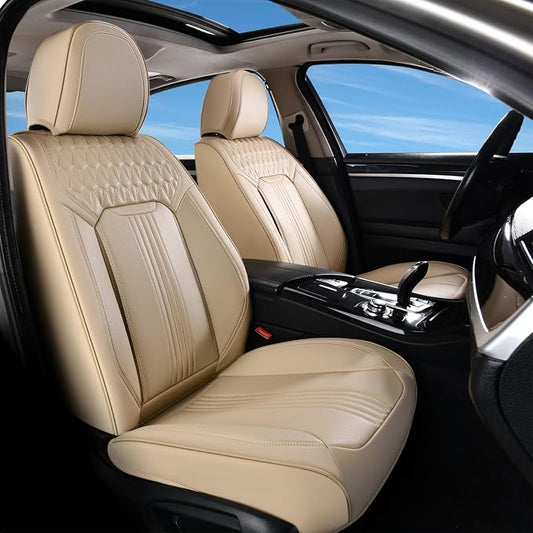 Coverado Front Seat Covers, Leather Car Seat Cover, Waterproof Car Seat Protector, Driver Seat Covers Car Seat Cushion Universal Fit for Most Cars, Beige by COVERADOAUTO