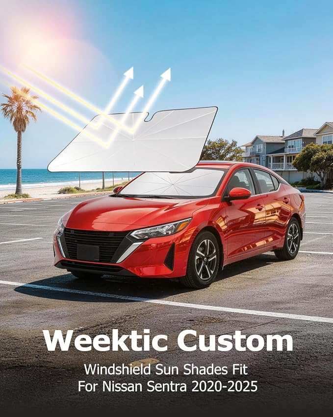 Weektic Custom Windshield Sun Shade Umbrella for Nissan Sentra 2013-2019, [Double Thickened Ice Crystal Coating] Sun & Heat Protection, Keep Vehicle Cool & Protect Interior - Image 5
