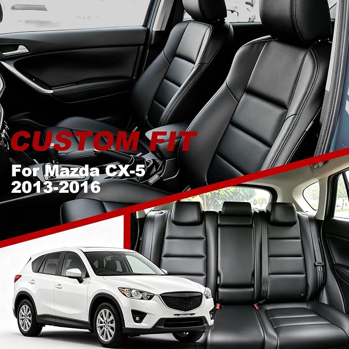 TTX LIGHTING Custom Fit Seat Covers for Mazda CX-5 2013-2016 | Faux Leather Covers with Factory-Inspired Design Waterproof Full Set for 5 Seats Full All-Weather Coverage Protection - Image 2