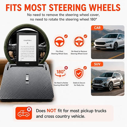 Car Steering Wheel Tray for Eating Food, Adjustable Car Laptop Desk Table Fits 16" Laptop and Steering Wheel Cover with Dual Panels, Ideal for Cars, SUV, EV Parked Charging - Image 3
