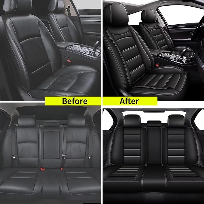 IKABEVEM Car Seat Covers Fit for Toyota Prius 2003-2015: Full Set Luxury Leather Automotive Seat Covers, Car Seat Protector(5 Seats, Black) - Image 5