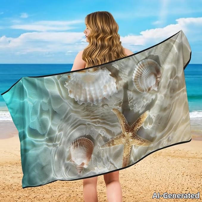 SEANATIVE Starfish Shell Print Sweat Towel Seat Cover, Premium Car Seat Towel Protector for Trucks SUV Jeep, Universal Seat Covers for Post Gym Workout, Running, Swimming, Beach - Image 4