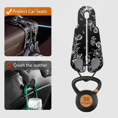 CoBak Purse Hook for Car - Universal Premium Stitched Leather and Aluminum-Magnesium Alloy Double Car Seat Back Storage Hook for Purses, Handbags, Bags (2 Pack),Floral Trace - Image 5