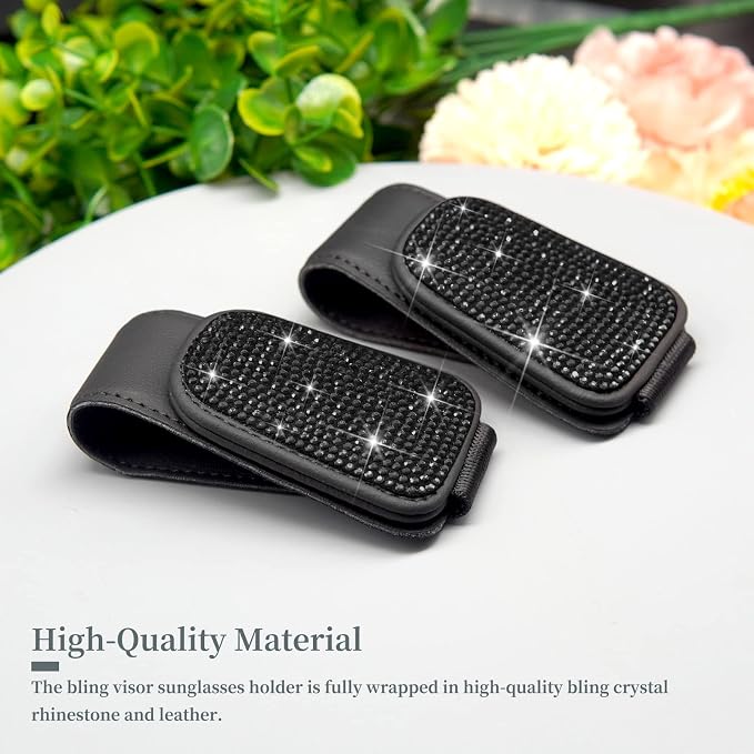 Yuchew Bling Sunglass Holder for Car Visor Magnetic Leather Sunglasses Visor Clip, Eyeglass Hanger Ticket Card Clip - Image 3