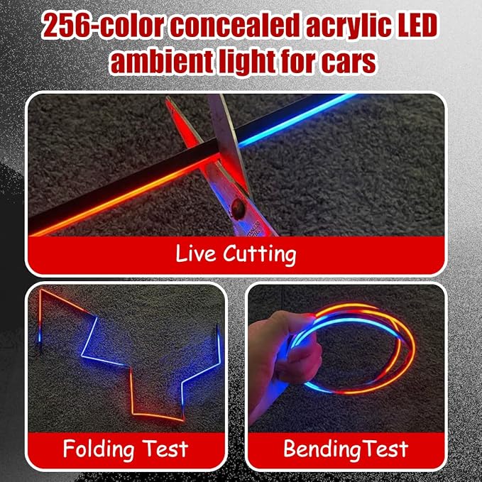 Car Interior LED Strip Light, Flexible Acrylic RGB Ambient Neon Light with Wireless APP & Remote Control, 3-in-1 Music Sync Auto Internal Atmosphere Lamp Strip, Universal for Vehicles - Image 3