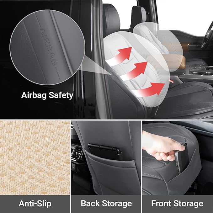 Coverland Premium Car Seat Covers Front Seats Waterproof Interior Protector | Airbag Compatible Non-Slip Seat Cover for Civic, Accord, Prius, BMW 3-Series, VW Golf, Bolt [Dark Gray - Size Chart A11] - Image 7