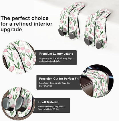 CoBak Purse Hook for Car - Universal Premium Stitched Leather and Aluminum-Magnesium Alloy Double Car Seat Back Storage Hook for Purses, Handbags, Bags (2 Pack),Tulip - Image 2
