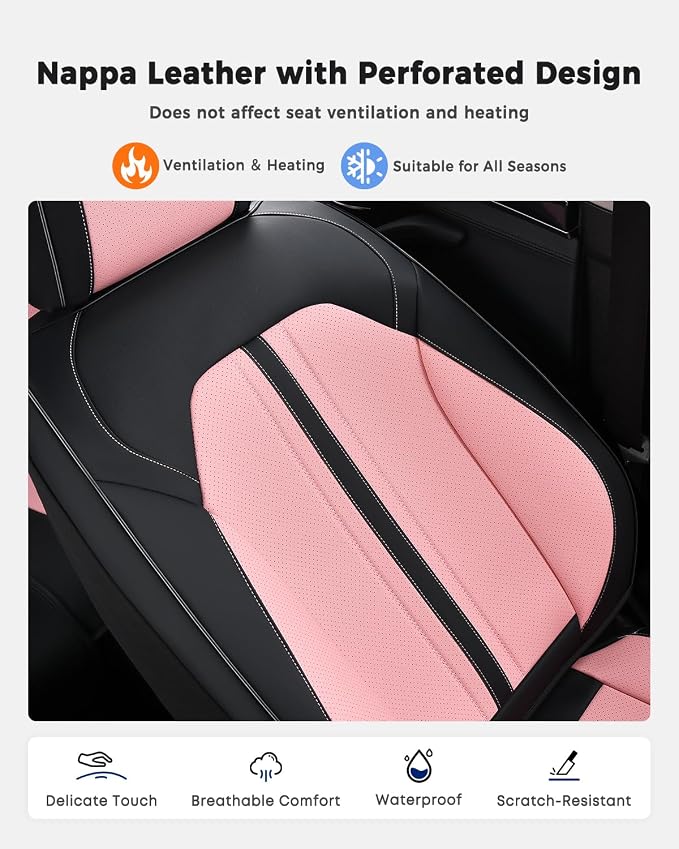Huidasource Car Seat Covers Front Seats, Luxury Faux Leather Front Seat Covers, Compatible with Airbags, Seatbelt Buckles, Cooling＆Heating, Universal Fit for Most Cars, Vans, Trucks, SUVs, Black＆Pink - Image 5