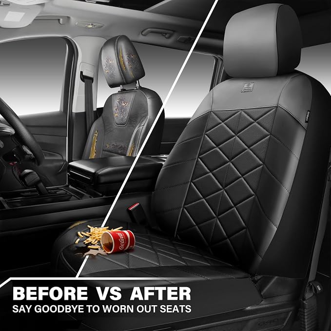 CAR PASS Memory Foam Leather Front Seat Covers, Perforated Nappa Leather Seat Covers Front Seats Universal Fit for Cars,SUV,Truck Seat Covers Thick 3D Foam Comfortable, Airbag Compatible Black Gray - Image 5