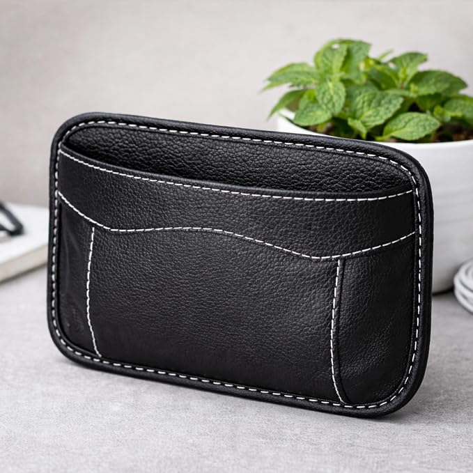Black Car Seat Side Pocket Organizer, Leather Mini Storage Pouch for Auto Door, Window, and Console, Holder Tray, Vehicle Seat Gap Filler for Registration, Documents, and Notepad ﻿ - Image 7