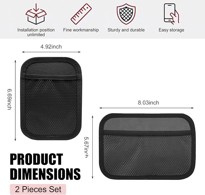 2 PCS Self-Adhesive Elastic Mesh Car Storage Net Pocket, Multi-Purpose Sticky Car Seat Side Organizer Bag, Anti-Clutte Phone Card Small Item Auto Holder, Universal for Most Cars (Black) - Image 2