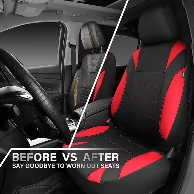 CAR PASS Neoprene Wetsuit Seat Covers, Waterproof Car Seat Covers Front with 5mm Composite EVA, Universal Fit for Car,Sedan, SUV TrucksAnti Slip, Airbag Compatible(Black and Red - Image 6