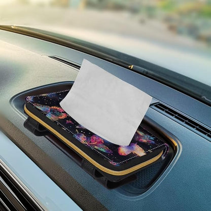Biyejit Car Tissue Holder, Colorful Butterfly PU Leather Sun Visor Napkin Box Holder, Hanging Tissue Mask Holder with Glasses Clip for Car Visor, Auto, Vehicle Accessories - Image 5