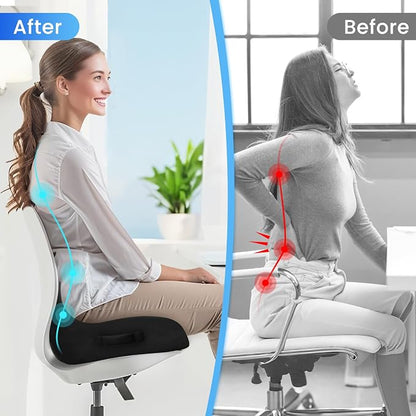 CushZone Ergonomic Seat Cushion, Sciatica Support for Office Chair, Black | Large Size for Sciatica & Hip & Tailbone Pain Relief, Memory Foam Office Chair Cushion for Car, Long Trip, Desk Chair, Lab - Image 7