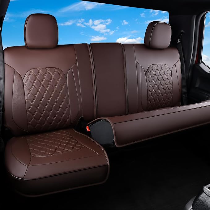 Huidasource Fit for Coffee Chevy Silverado/GMC Sierra Rear Seat Covers, Thickened Split Nappa Leather Truck Back Seat Cover 2007-2013&2019-2026 1500, 2020-2026 2500HD 3500HD Crew Cab WT LS LT - Image 6