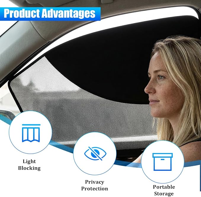 2PCS Car Window Shade, Magnetic Double Layer Vehicle Side Front Window Sunshade Privacy Curtain Keep Interior Cool, Automotive Sun Shield UV Blocker for Baby, Universal for Vehicles - Image 4