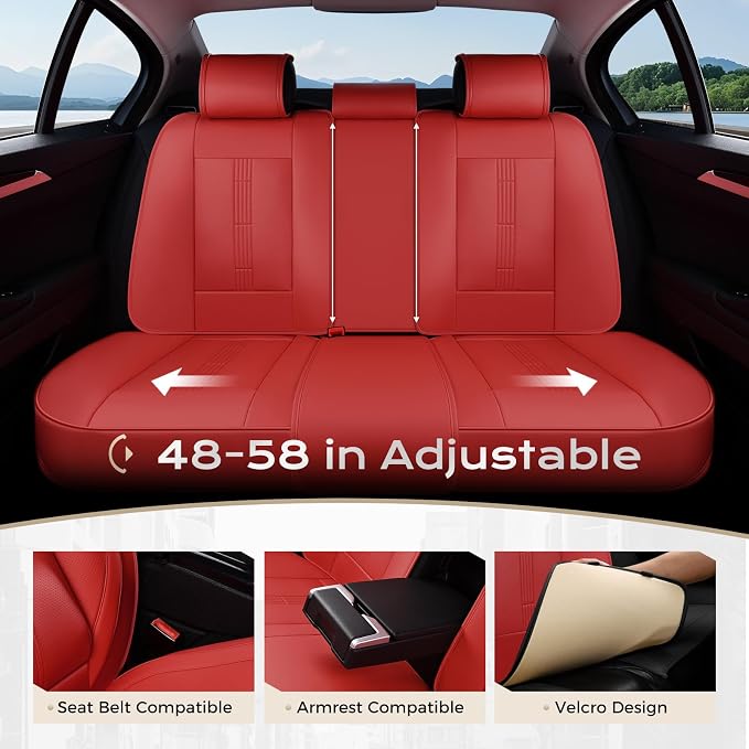 Coverado Car Seat Covers Full Set, Front Seat Covers with Lumbar Support and Back Seat Cover Waterproof Leather Automotive Seat Cover, Universal Car Interior Protectors Cushion for Most Cars - Image 6