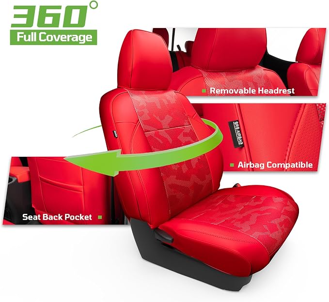 Car Seat Covers Fit for Toyota Tacoma 2016-2023 Double/Crew Cab,Red | Custom Faux Leather Full Set,Waterproof & Wear-Resistant,Fits Tacoma 3rd Gen SR,SR5,Limited,TRD Sport,TRD Off-Road,TRD Pro - Image 5