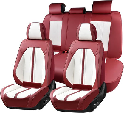 Huidasource Car Seat Cover, Luxury Faux Leather Seat Covers for Cars, Velcro Adjustable, with Airbags, Child Seat, Perforation Cooling＆Heating, Universal Fit for Most Cars Vans Trucks SUVs, Red＆White by Huidasource