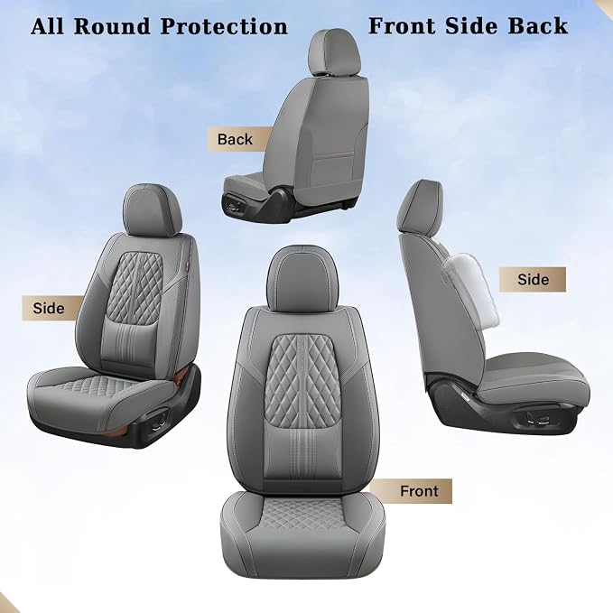 Coverado Car Seat Covers Full Set, Automotive Front and Rear Seat Covers with Backrest, Nappa Leather Car Seat Protectors Waterproof, Universal for Most Vehicles,Gray - Image 7