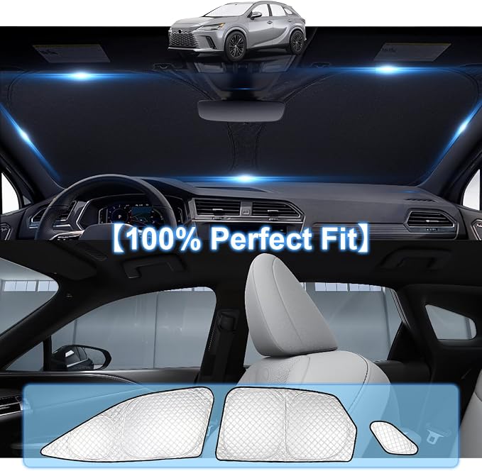 KMF 8pcs Thicken Sun Shades for Lexus RX 2023-2026 Accessories, RX350 Windshield Sunshade Full Car Window Covers for Side Rear, UV Block and Blackout Protect Privacy for Car Camping - Image 4