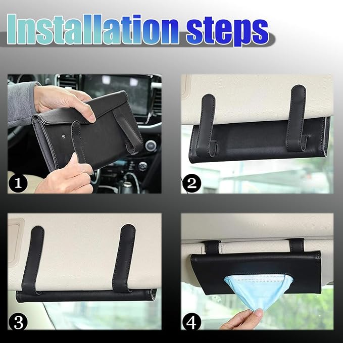 Car Visor Tissue Holder, Vehicle Sun Visor Backseat Napkin Case Mount with Tissues Refill, Automotive Interior Disposable Masks Holder, Universal for SUV Automobile Truck (Black) - Image 4