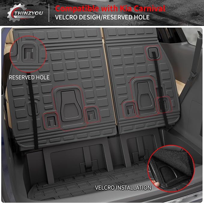 Cargo Mat for 2022-2026 Kia Carnival Gas/2025 2026 Carnival Hybrid | Trunk Mat & Backrest Mats, TPE All Weather Cargo Liner Back Seat Cover Protector 2024 Carnival Accessories - Image 3