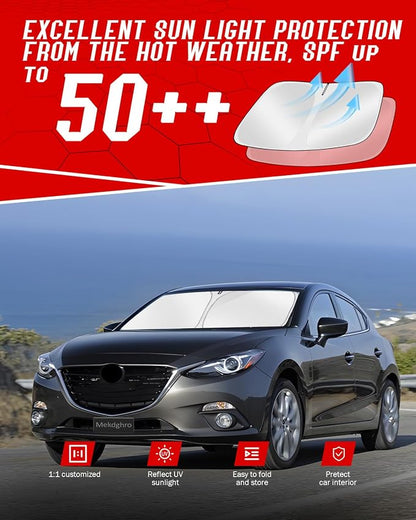 Custom Fit Windshield Sun Shade for Mazda 6 2014-2021 | Foldable, Easy to Install & Store, Full Coverage, 210T Reflective Fabric, Blocks 99% of UV Rays - Image 7