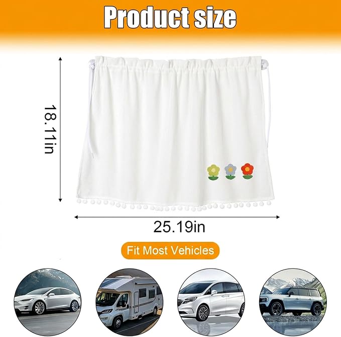 Car Side Window Sun Shade Privacy Curtain for Baby, Three Flowers | Blackout UV Protection Car Window Shades with Suction Cup for Back Seat - Cute Auto Camping Windows Screen Shades - Image 2