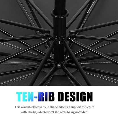 Car Windshield Sun Shade,Foldable Windshield Umbrella Sun Shade for Car for Reflecting Heat,Titanium Silver Umbrella Sunshade for Cars Windshields with Storage Pouch - Image 4