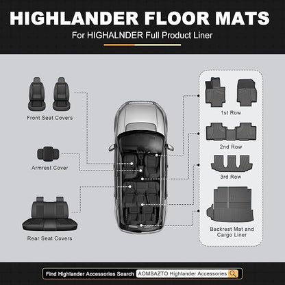 AOMSAZTO Floor Mats for Toyota Highlander 2020-2026 7 Seats (Gas & Hybrid) | Not for Grand Highlander, Custom Fit All-weather Protection Cargo Liner & Seat Back Mat Waterproof Easy to Clean Heavy Duty - Image 9