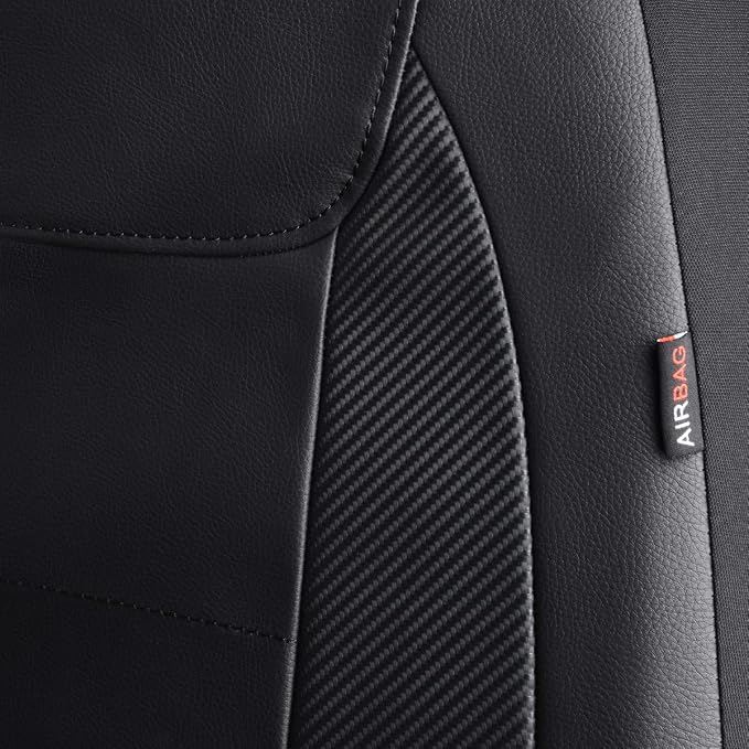 Flying Banner car seat Covers Protects Water Proof Faux Leather Carbon Fiber Fronts Solid Black (Solid Black, Front Pair) - Image 7