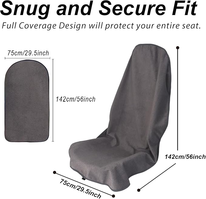 Sweat Towel Car Seat Cover Protector Front Seats for Gym Workout, Running, Swimming, Beach and Hiking, Waterproof Universal Seat Cover for Car, Trucks, Van & SUV (2, Pure Grey, Front) - Image 2