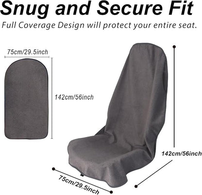 Sweat Towel Car Seat Cover Protector Front Seats for Gym Workout, Running, Swimming, Beach and Hiking, Waterproof Universal Seat Cover for Car, Trucks, Van & SUV (1, Pure Grey, Front) - Image 2