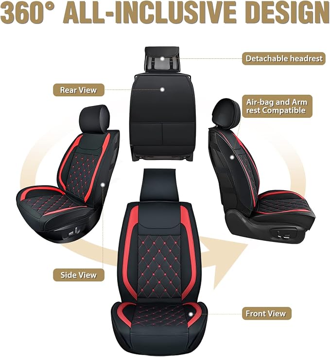 Nilight 5 Car Seat Covers Universal Fit for Civic Corolla Accord Camry | Waterproof Faux Leather Cushions Anti-Slip For 5 Passenger Cars Hyundai Kia Honda CR-V Fusion SUV Truck (Black+Red Full Set) - Image 9