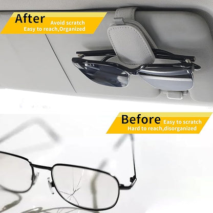 Yuoyar Magnetic Leather Sunglasses Holder for Car, 2 Packs (Silver Grey) | Magnetic Car Visor Accessories - Image 3