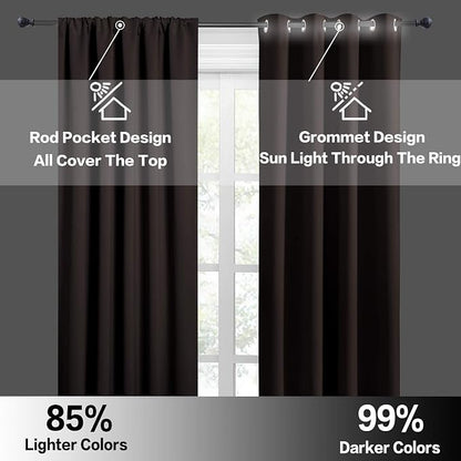 RYB HOME Small Window Curtains 45 inches Length for Kitchen Cafe Bathroom | Room Darkening Curtains & Drapes, Energy Saving, Thermal Insulated, For Kids Bedroom, W42 x L45, Brown, 2 Panels - Image 5